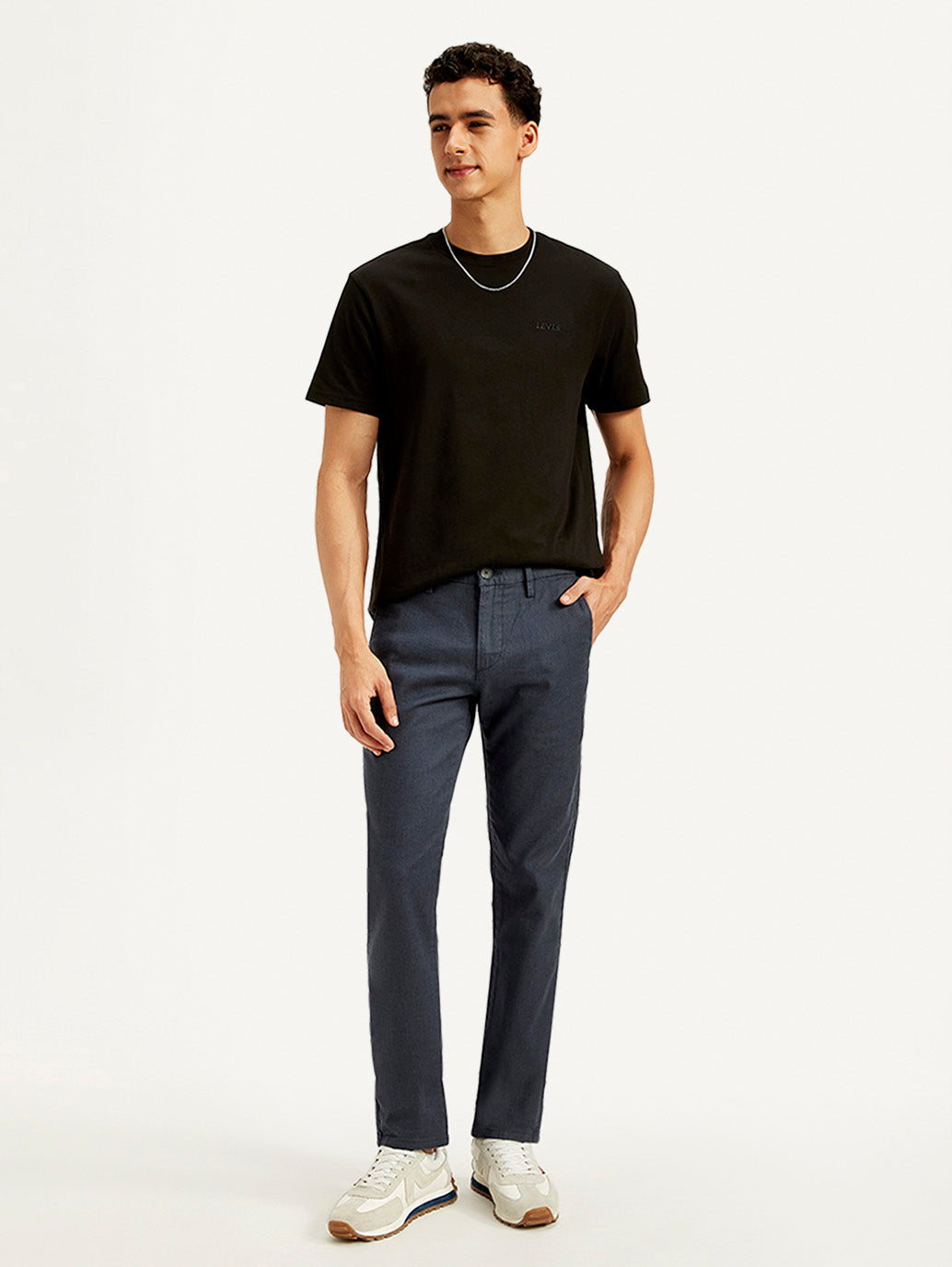 Men's Redloop Dark Blue Slim Fit Linen Chino Trousers
