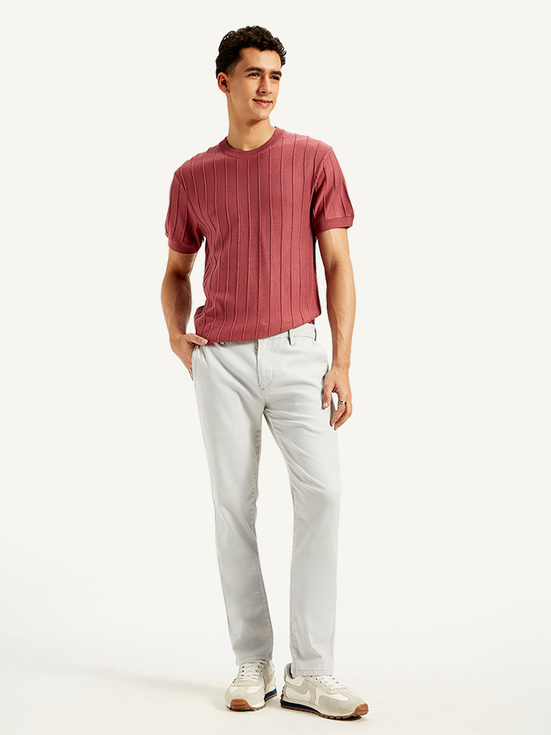 Men's Redloop Light-Grey Slim Fit Linen Chinos