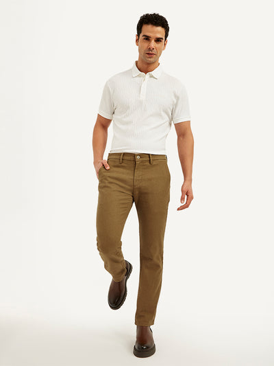 Men's Redloop Brown Slim Fit Linen Chinos