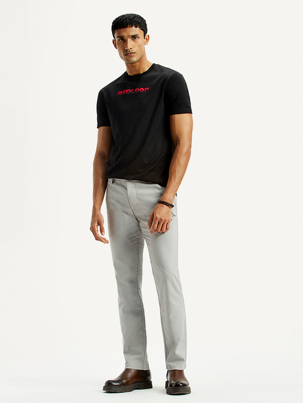 Men's Redloop 511 Grey Slim Fit Mid Rise Linen Chinos - Elevated View