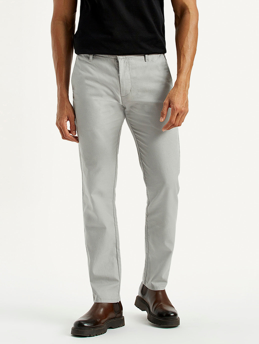 Men's Redloop 511 Grey Slim Fit Mid Rise Linen Chinos - Front View
