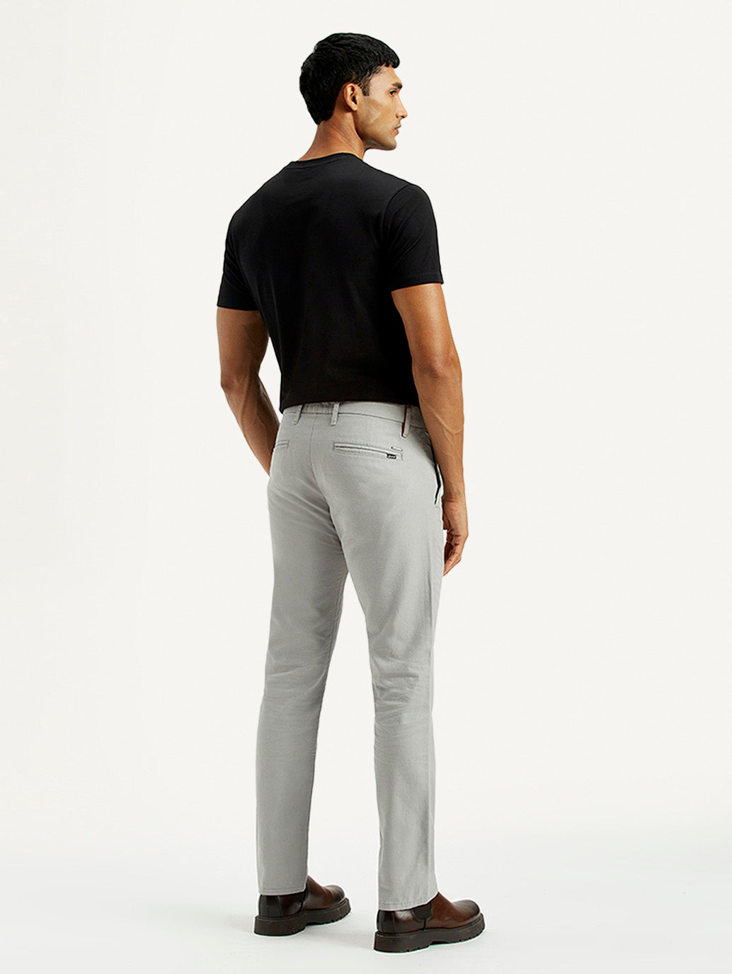 Men's Redloop 511 Grey Slim Fit Mid Rise Linen Chinos - Back View