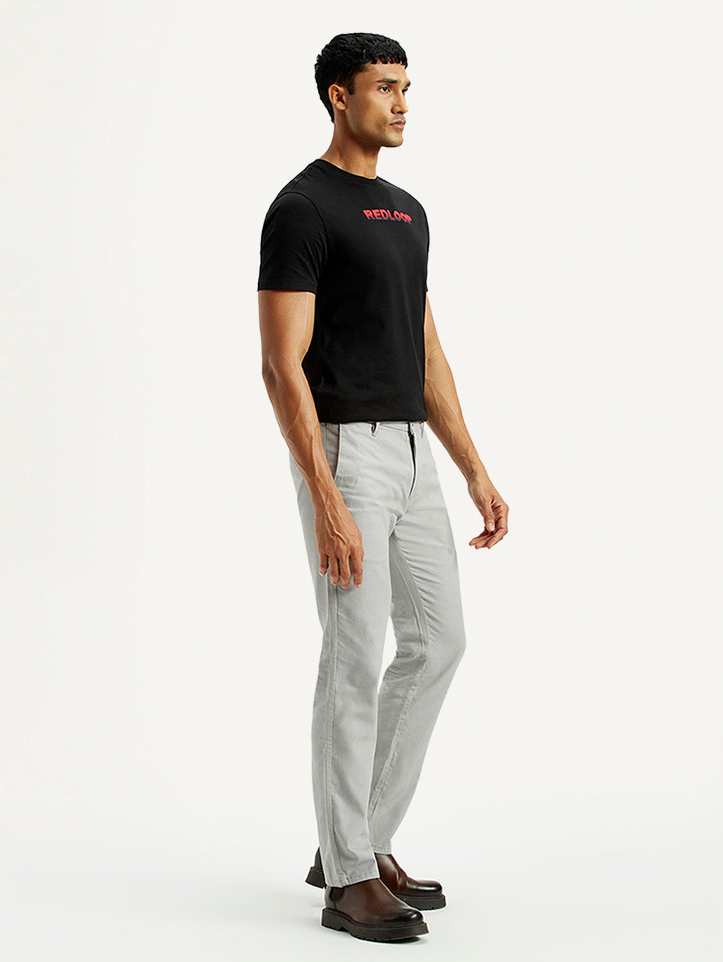 Men's Redloop 511 Grey Slim Fit Mid Rise Linen Chinos - Side View