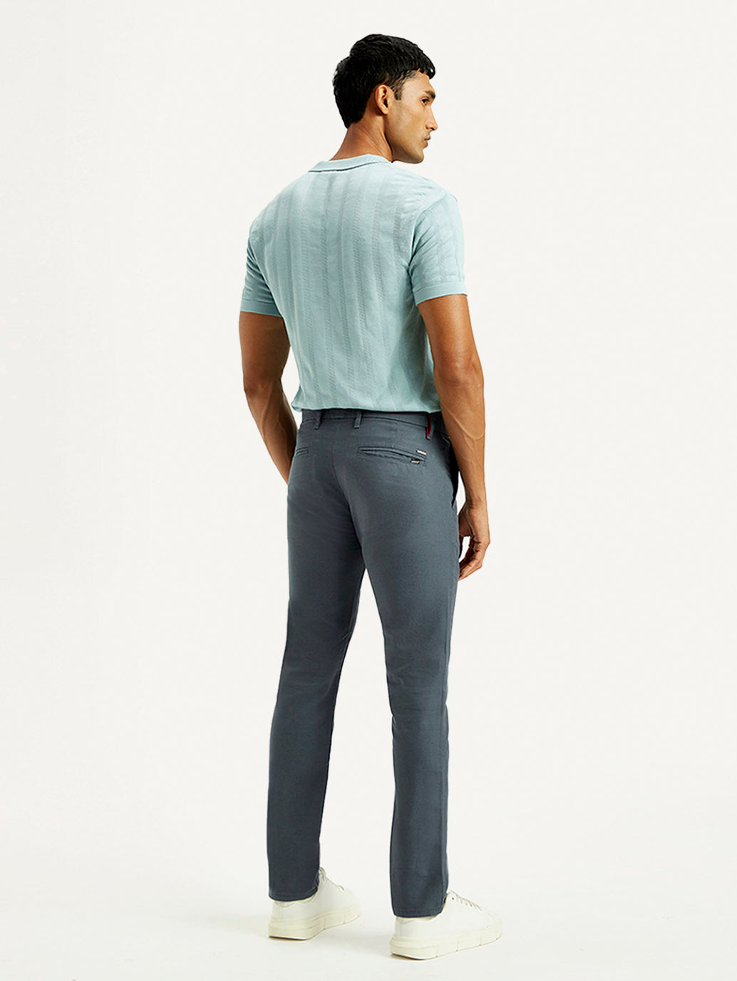 Men's Redloop 511 Blue Slim Fit Mid Rise Linen Chinos - Back View