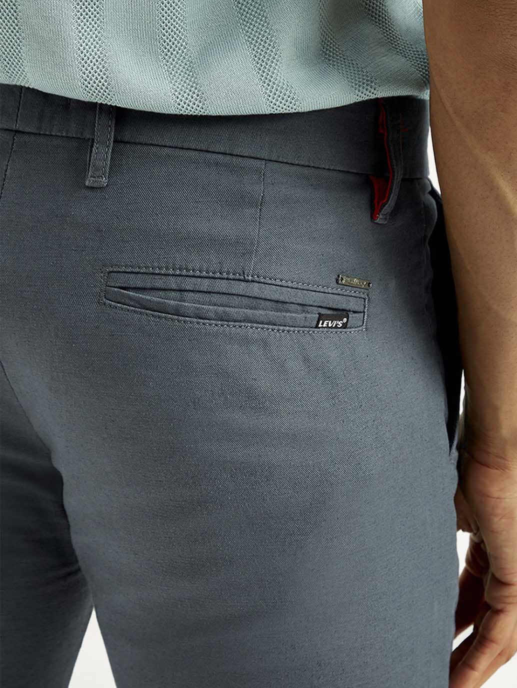 Men's Redloop 511 Blue Slim Fit Mid Rise Linen Chinos - Detail View