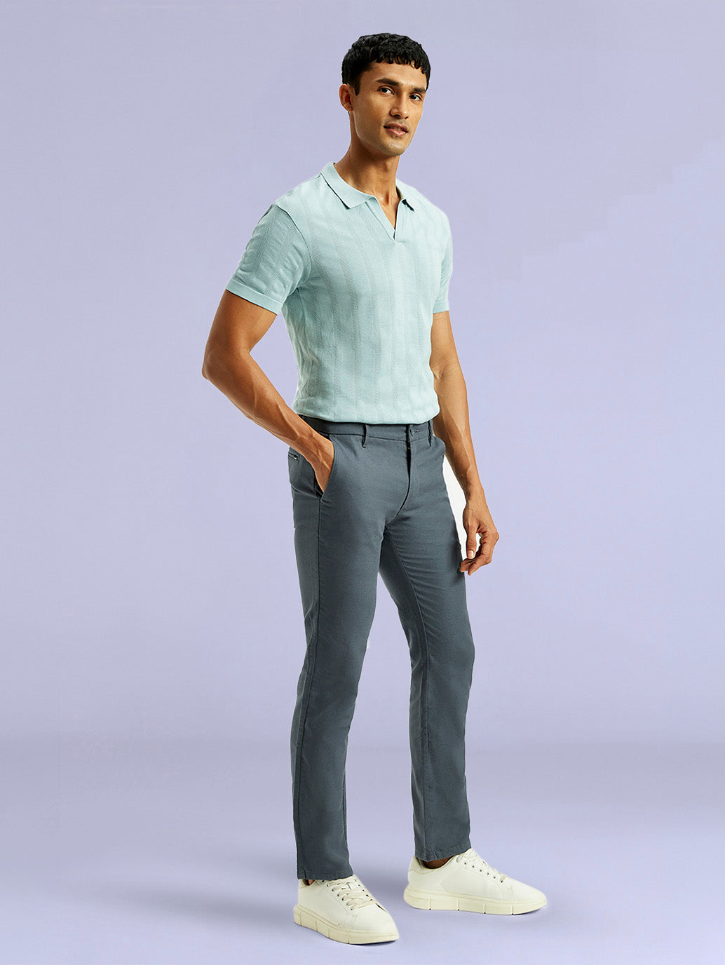 Men's Redloop 511 Blue Slim Fit Mid Rise Linen Chinos - 7f214447-979a-427e-8fe6-c8e26ad09c89 View