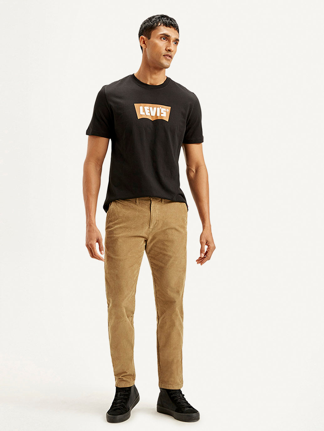 Men's Light Brown Slim Tapered Fit Corduroy Chinos