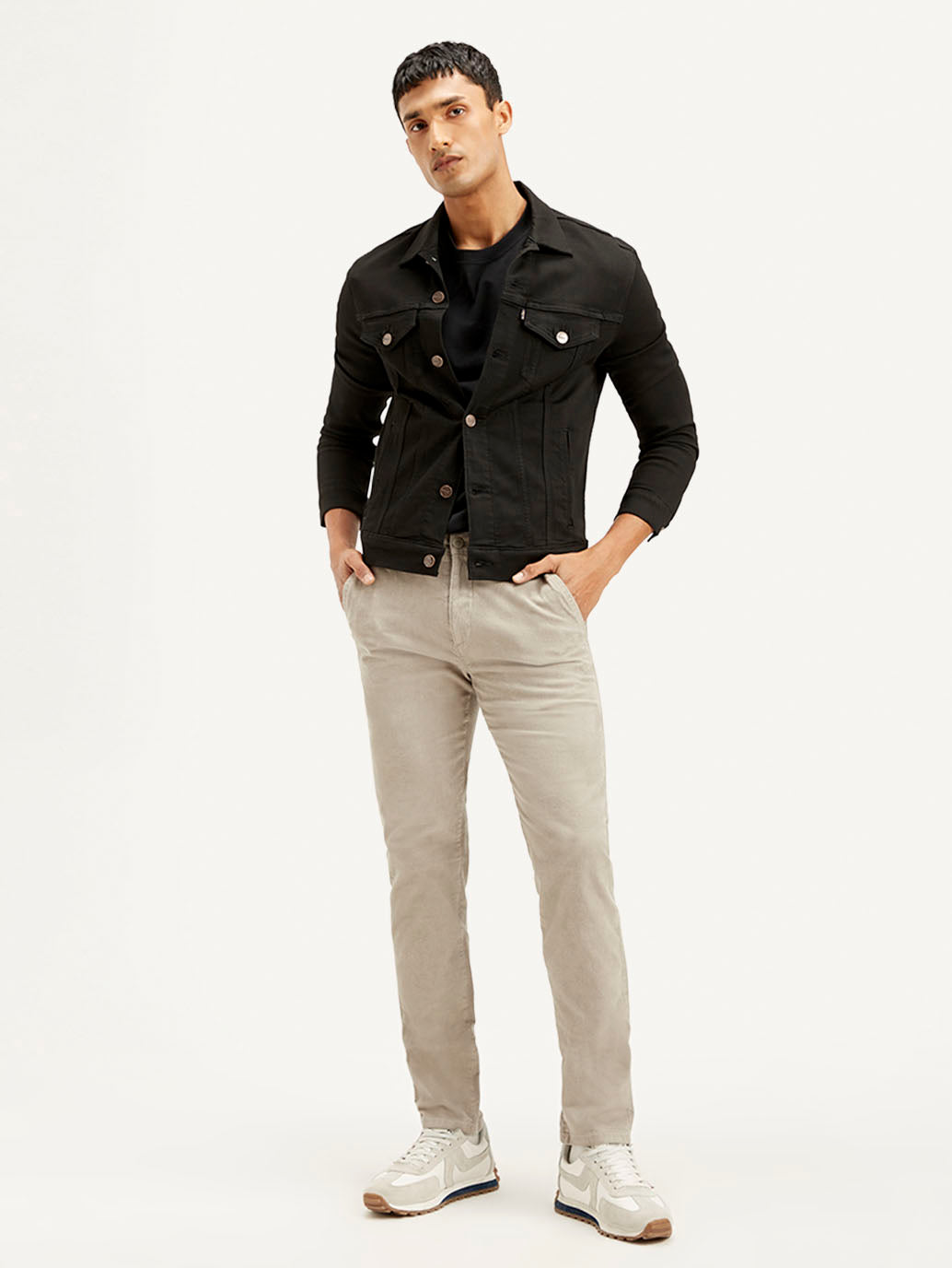 Men's Beige Slim Tapered Fit Corduroy Chinos