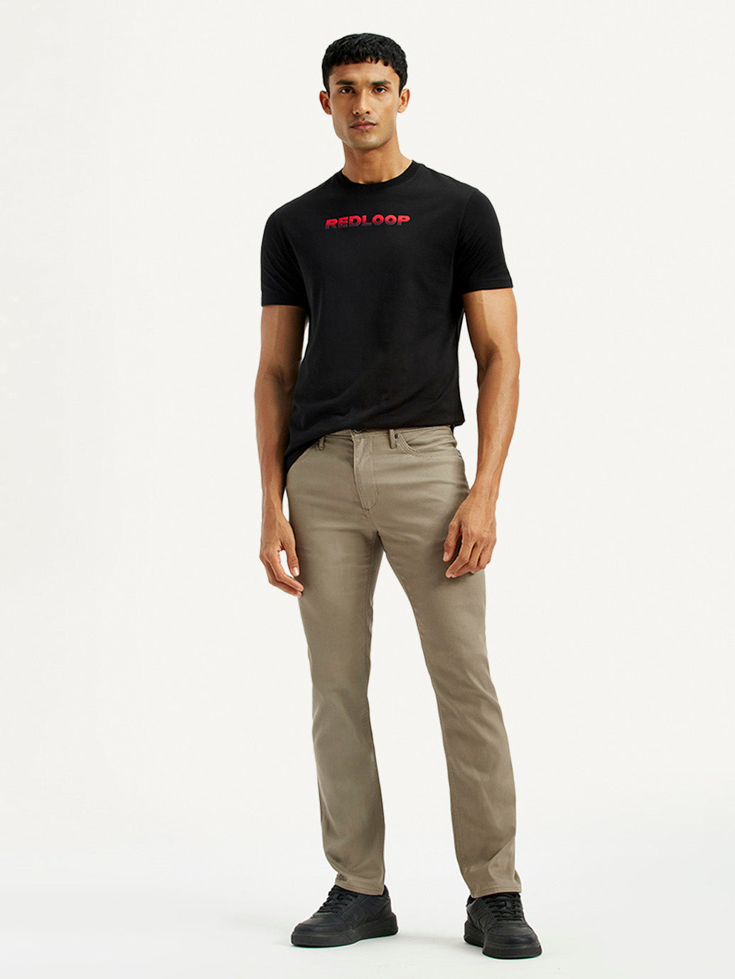 Men's Redloop 511 Beige Slim Fit Mid Rise Chinos - Styleshot View