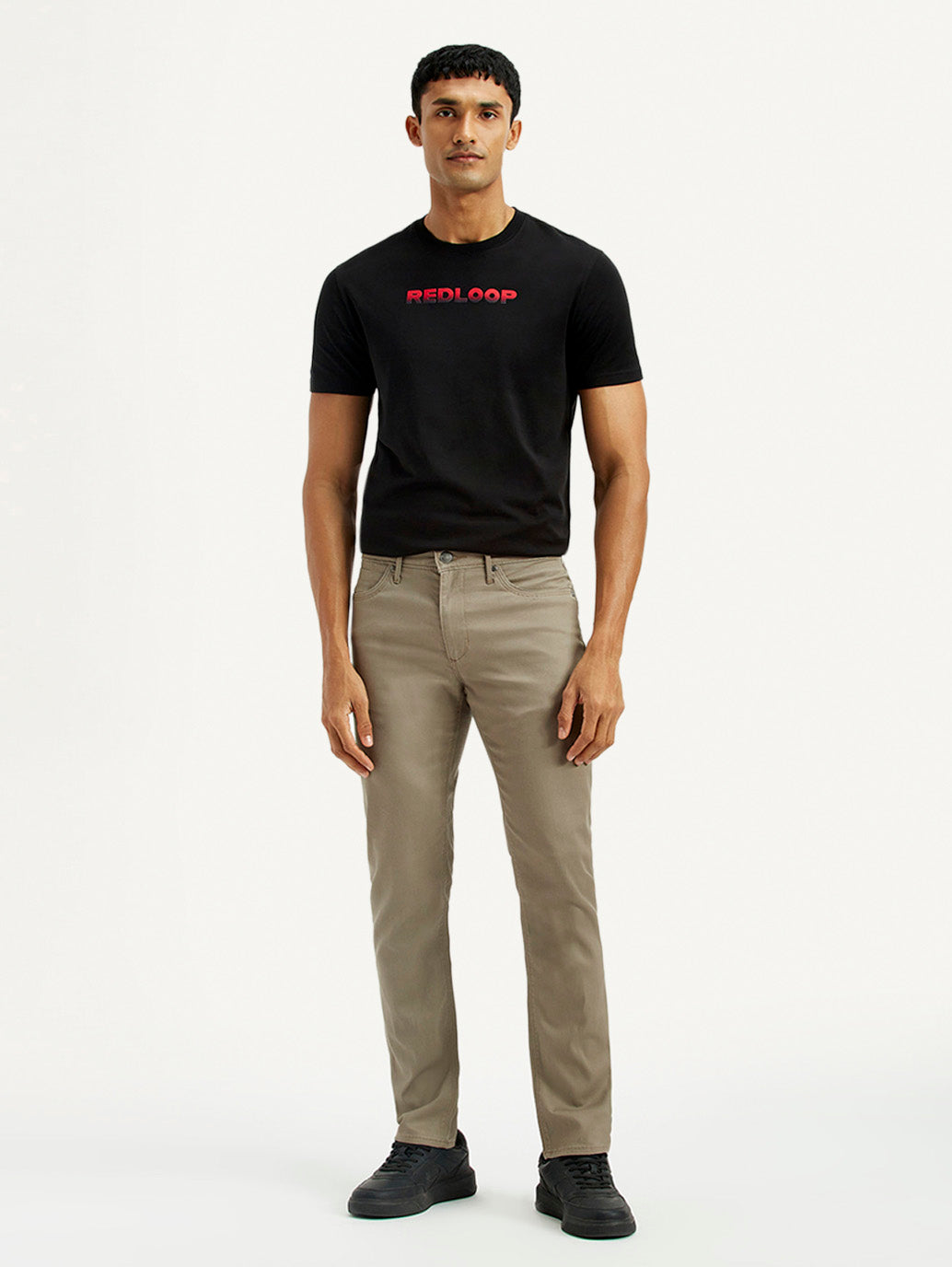 Men's Redloop 511 Beige Slim Fit Mid Rise Chinos - Front View