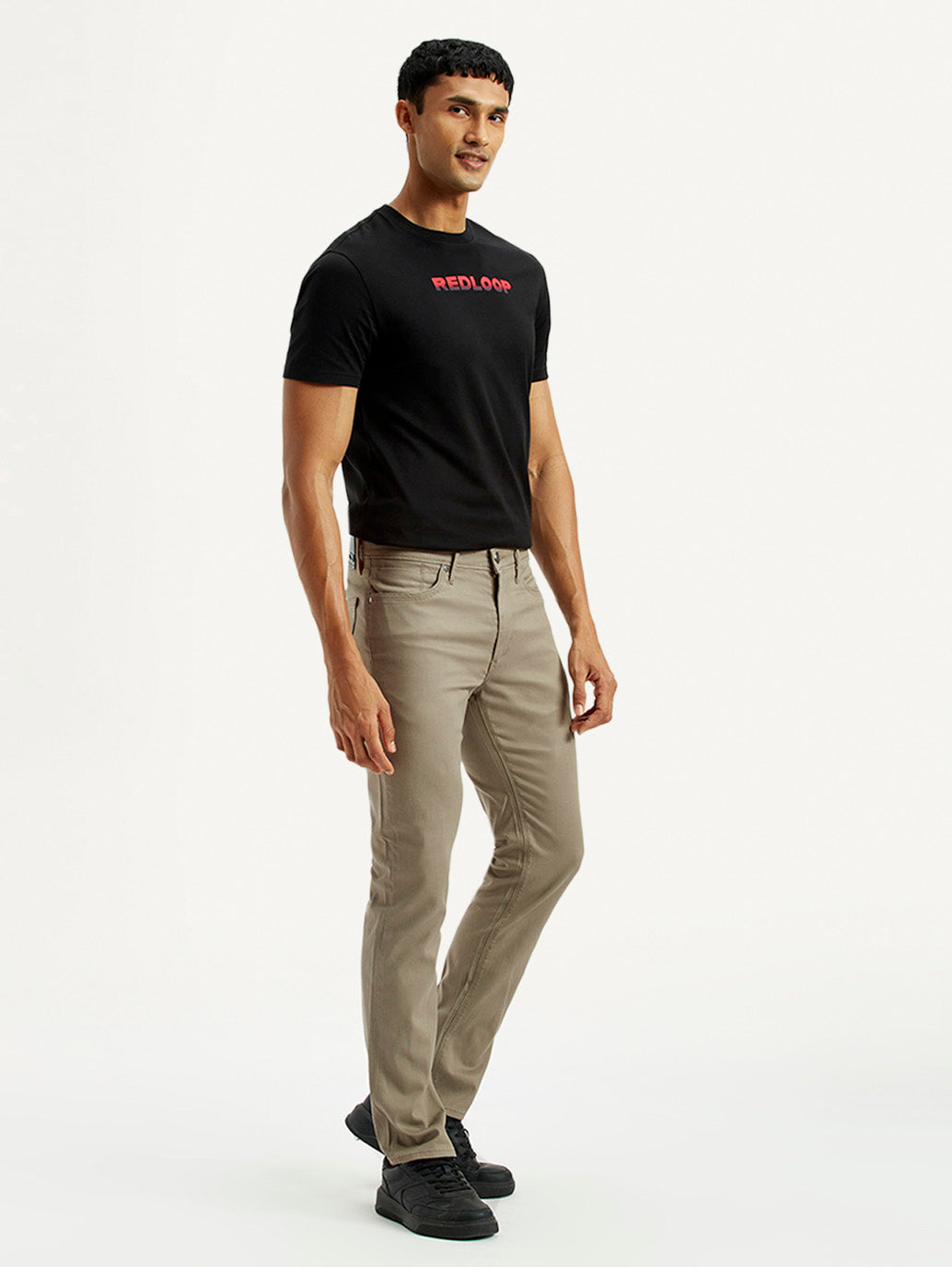 Men's Redloop 511 Beige Slim Fit Mid Rise Chinos - Side View