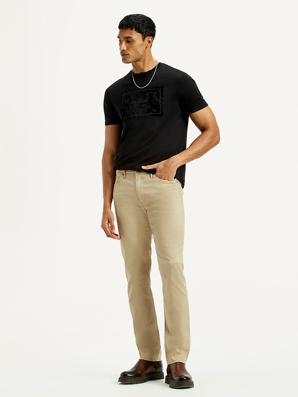 Men's Redloop 511 Beige Slim Fit Mid Rise Chinos - Elevated View