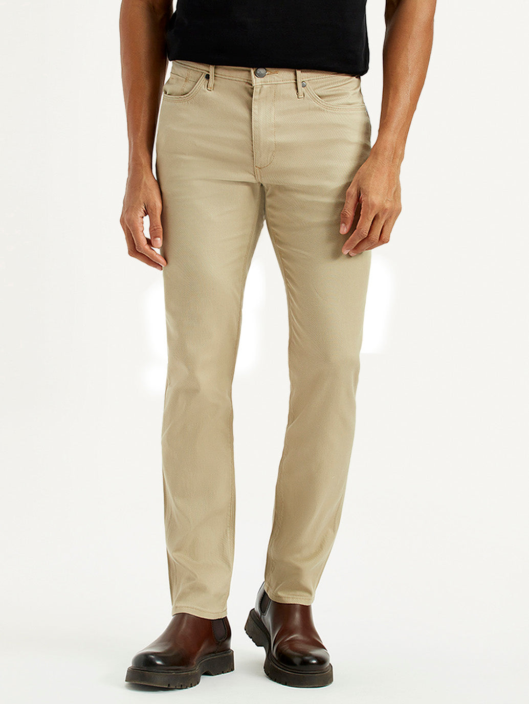 Men's Redloop 511 Beige Slim Fit Mid Rise Chinos - Front View