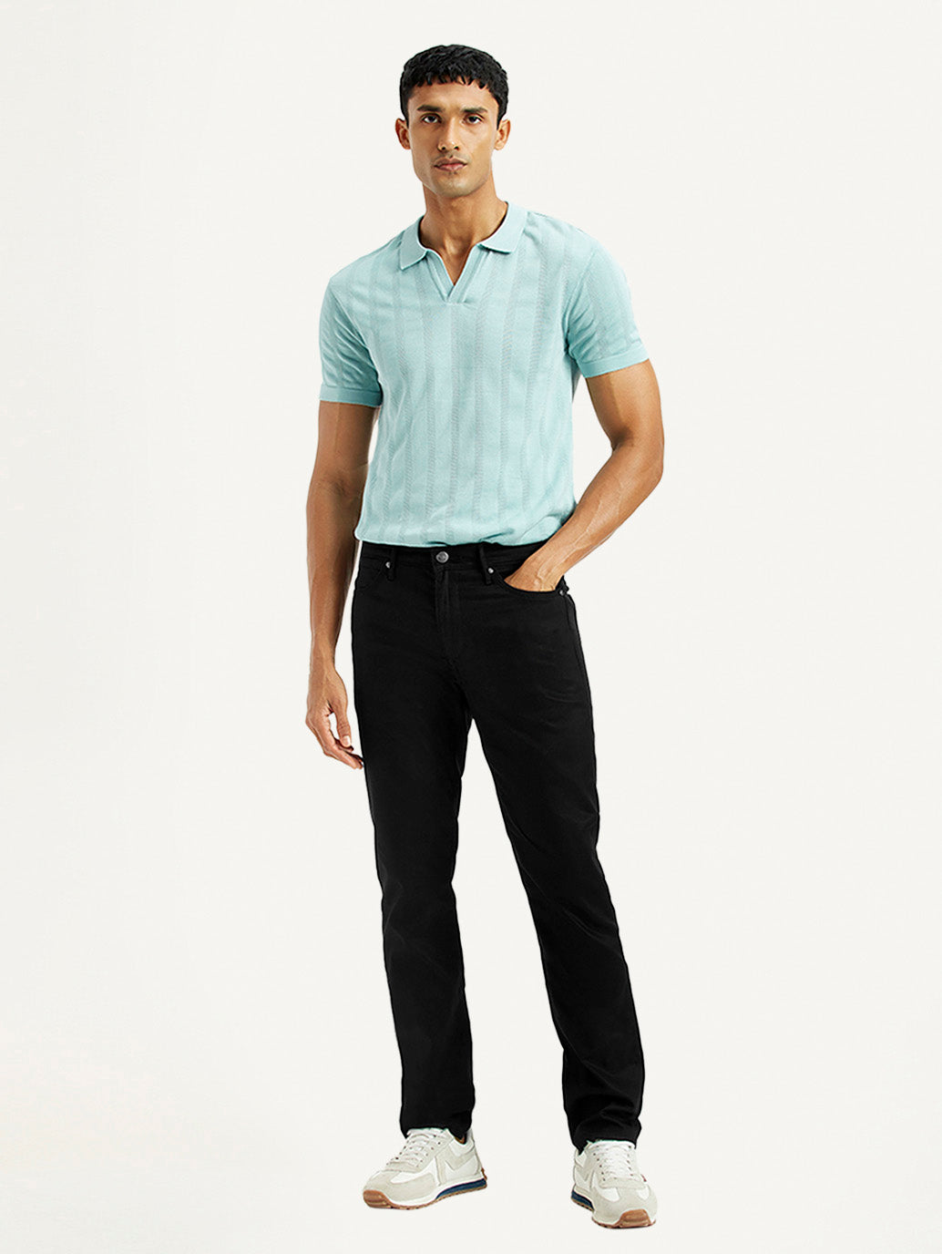 Men's Redloop 511 Black Slim Fit Mid Rise Jeans - Front View