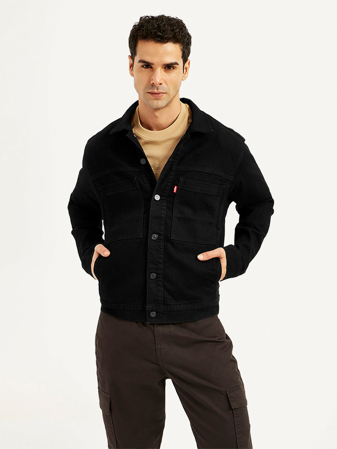 Men's Solid Black Spread Collar Denim Jacket – Levis India Store