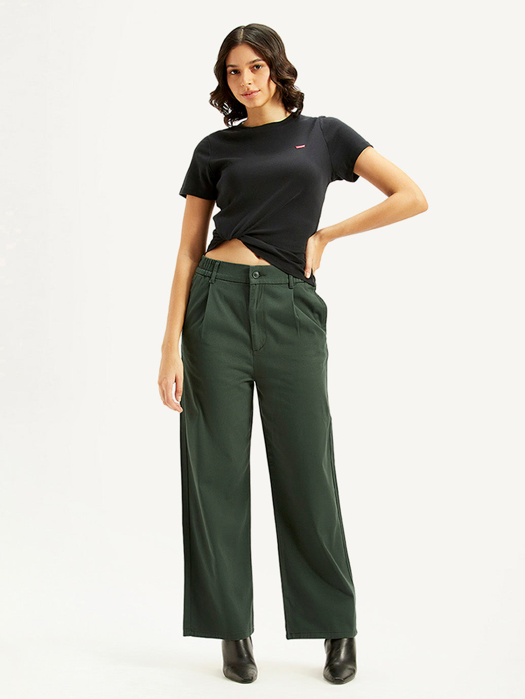Women's High Rise Olive Loose Fit Trousers