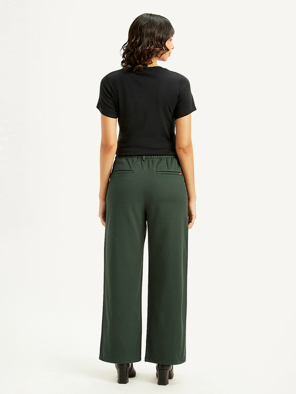 Women's High Rise Olive Loose Fit Trousers - Back View