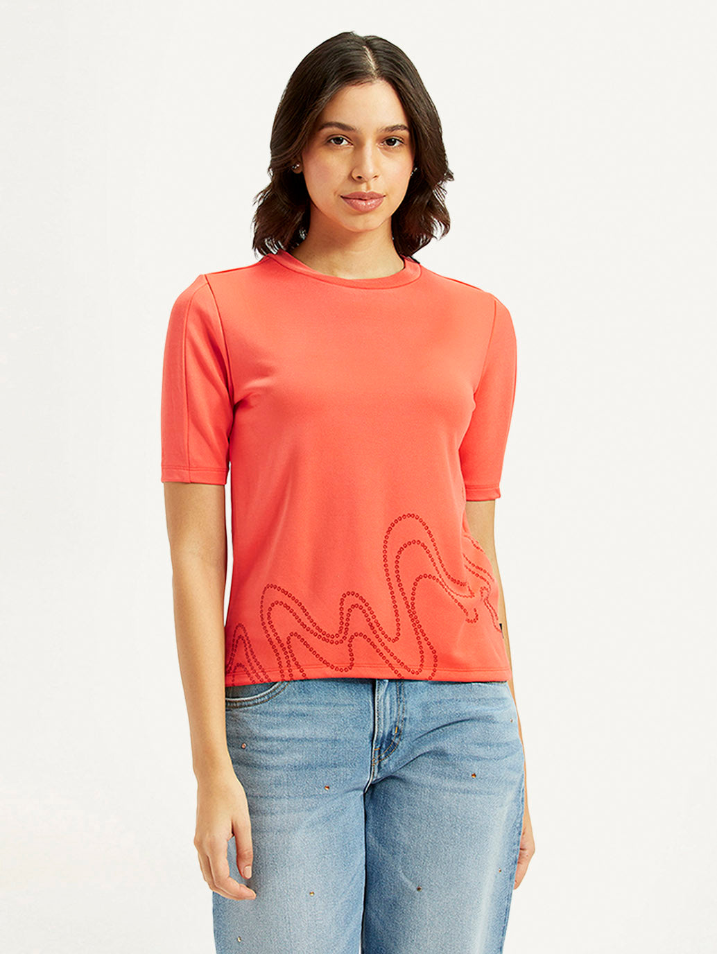Women's Printed Regular Fit T-Shirt - Front View