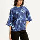 Women's Printed Blue Round Neck Top - Side View