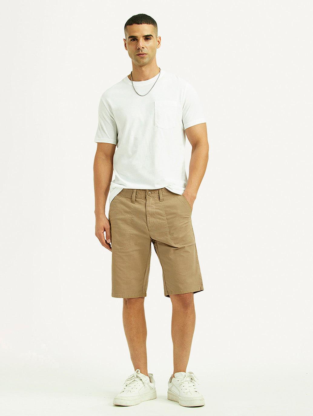 Men's Beige Tapered Fit Mid Rise Shorts