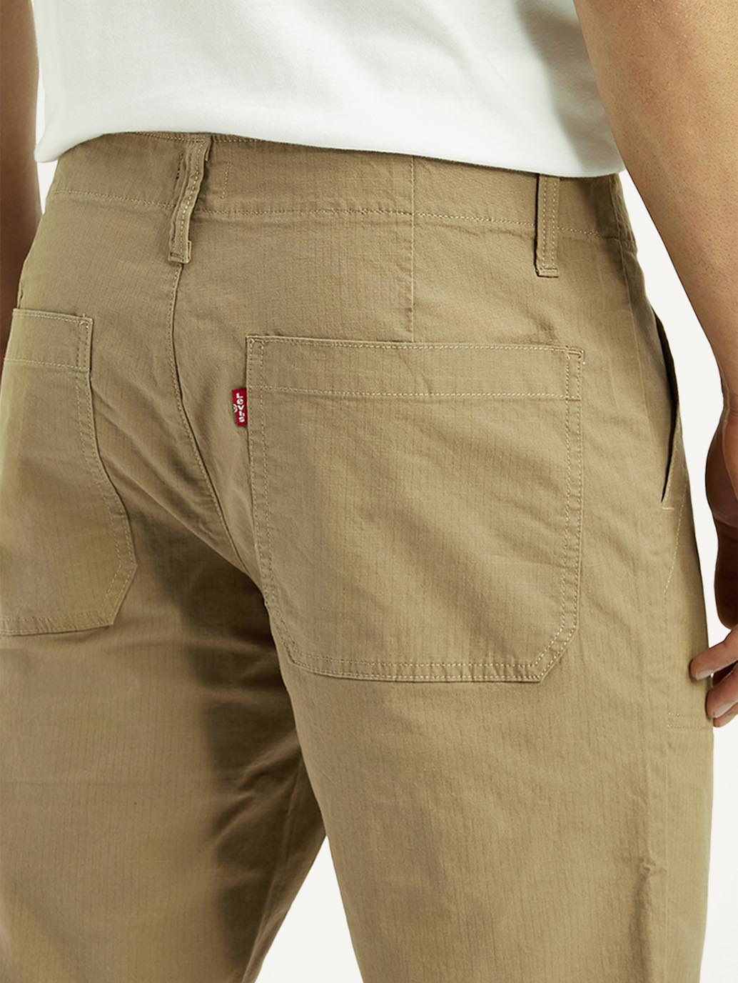 Men's Beige Tapered Fit Mid Rise Shorts - Detail View