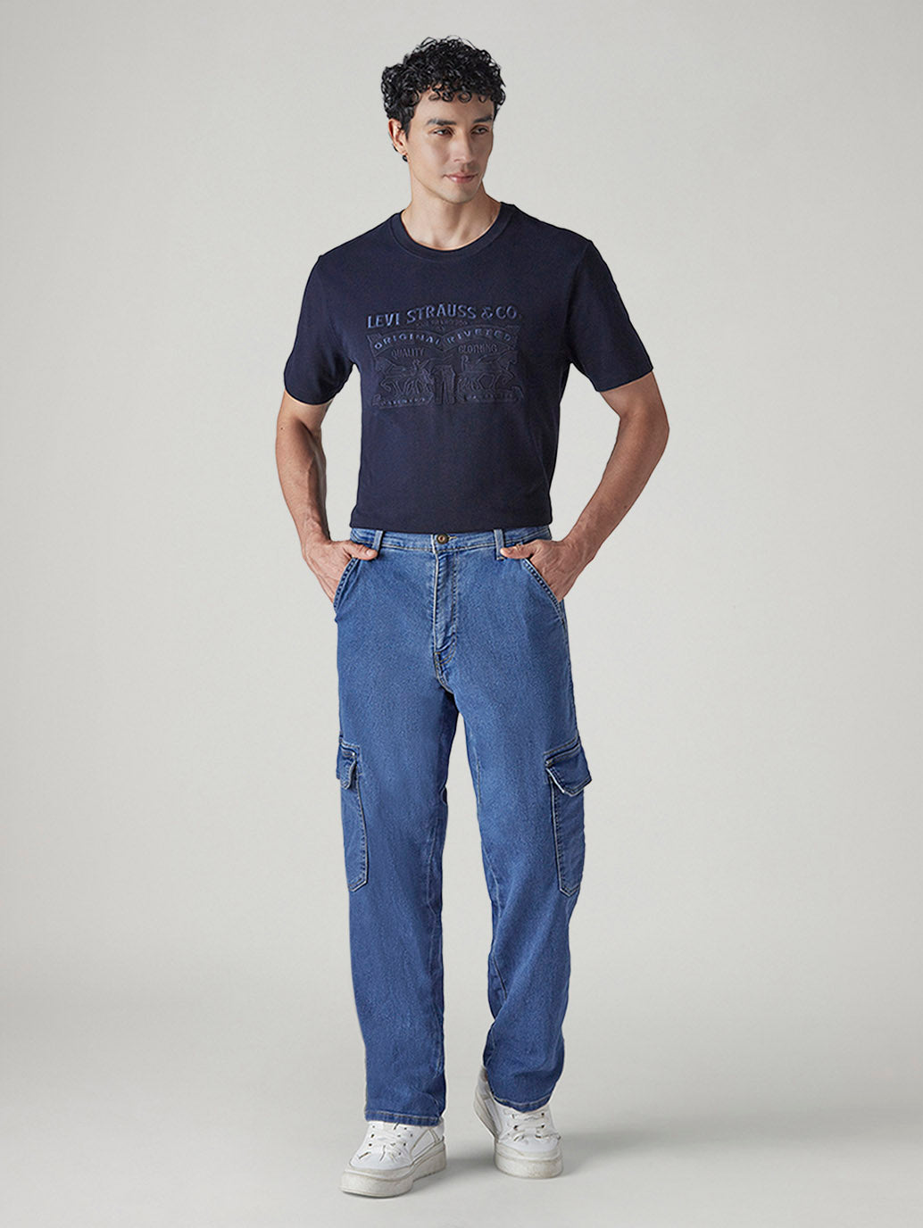 Men's 568 Indigo Loose Fit Mid Rise Cargos - Front View