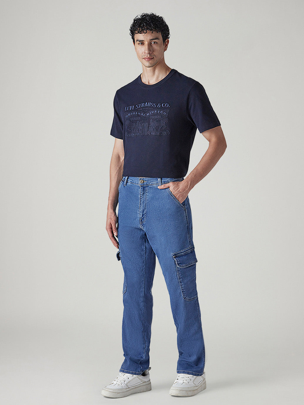 Men's 568 Indigo Loose Fit Mid Rise Cargos - Side View