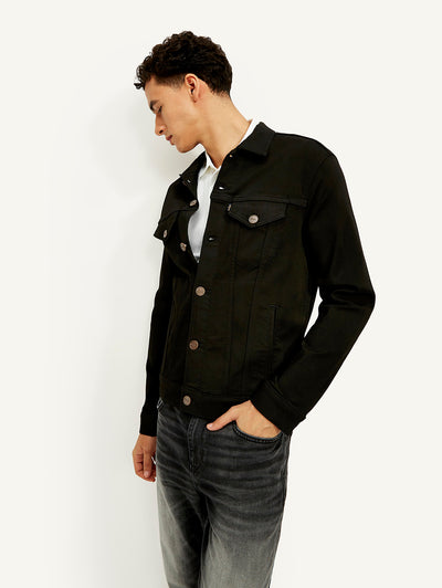 levi's Men's Redloop Solid Black Spread Collar Jacket-picture-13