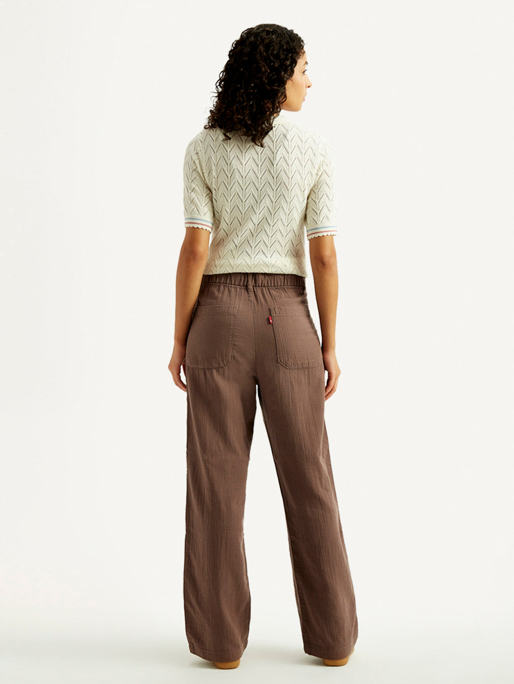 Women's Brown Loose Fit Mid Rise Trousers - Back View
