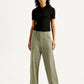 Women's Olive Green Loose Fit Mid Rise Trousers - Front View