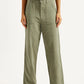Women's Olive Green Loose Fit Mid Rise Trousers - Front View