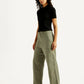 Women's Olive Green Loose Fit Mid Rise Trousers - Side View