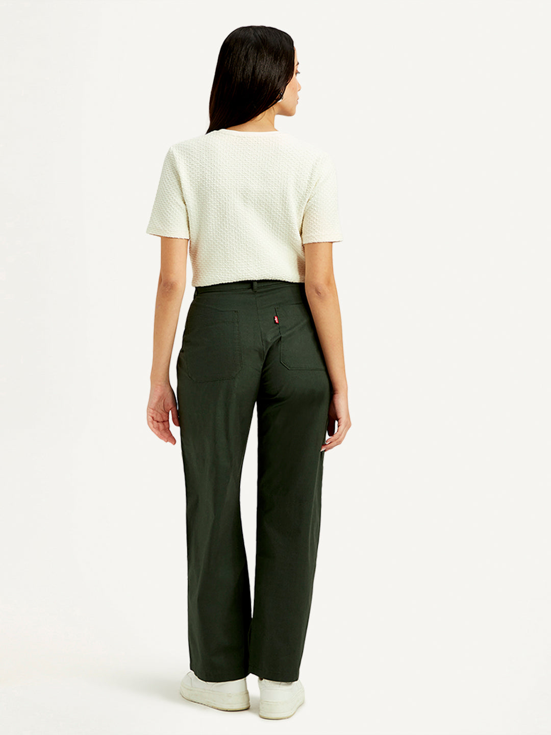 Women's High Rise Olive Straight Fit Trousers - Back View