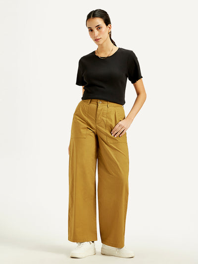 Women's Mid Rise Mustard Straight Fit Trousers