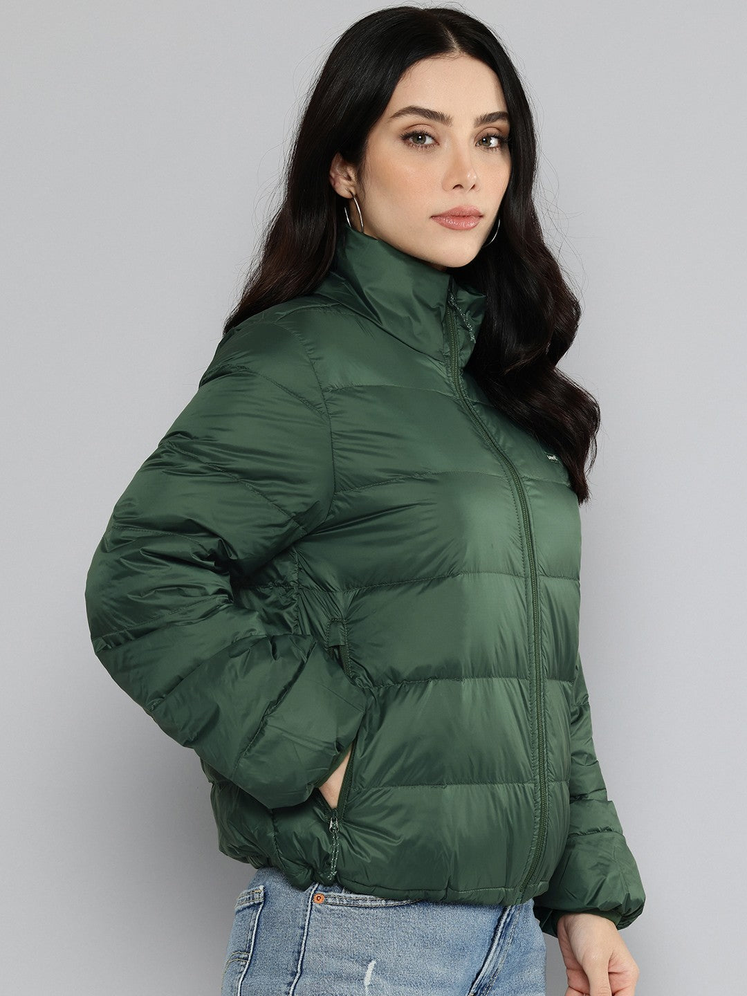 Women's Solid Green Jacket - Main Image
