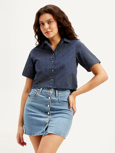 Women's Striped Spread Collar Shirt