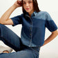 Women's Colorblock Spread Collar Denim Shirt - Elevated View
