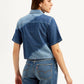 Women's Colorblock Spread Collar Denim Shirt - Back View