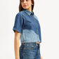 Women's Colorblock Spread Collar Denim Shirt - Side View