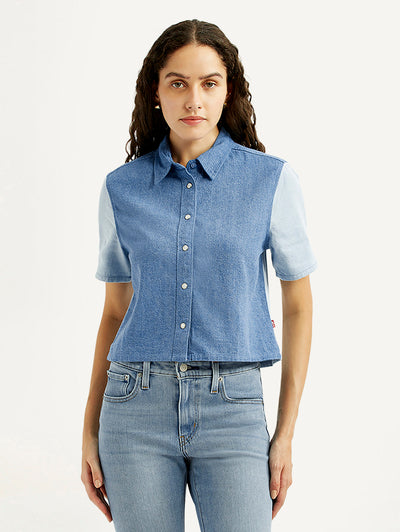levi's Women's Colorblock Blue Relaxed Fit Shirt-picture-27