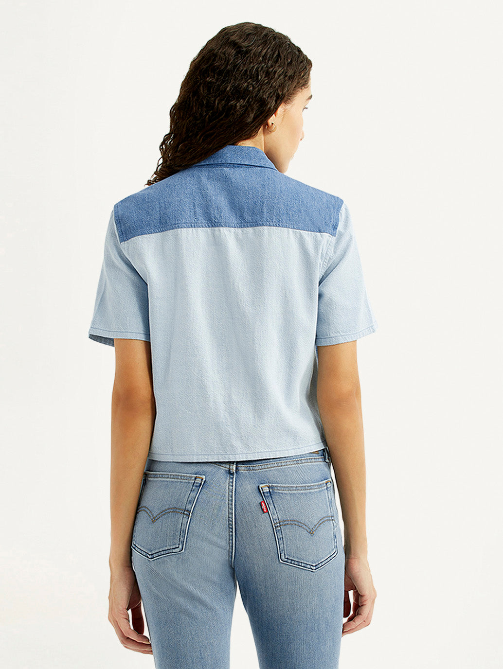 Women's Colorblock Blue Relaxed Fit Shirt - Back View