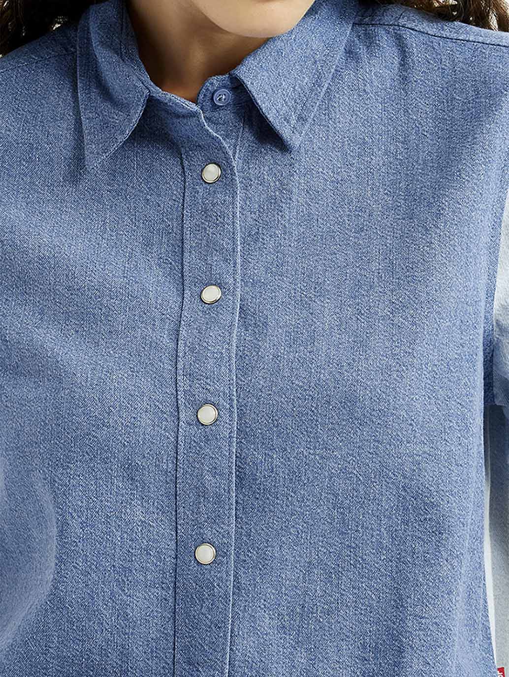 Women's Colorblock Blue Regular Fit Shirt - Detail View
