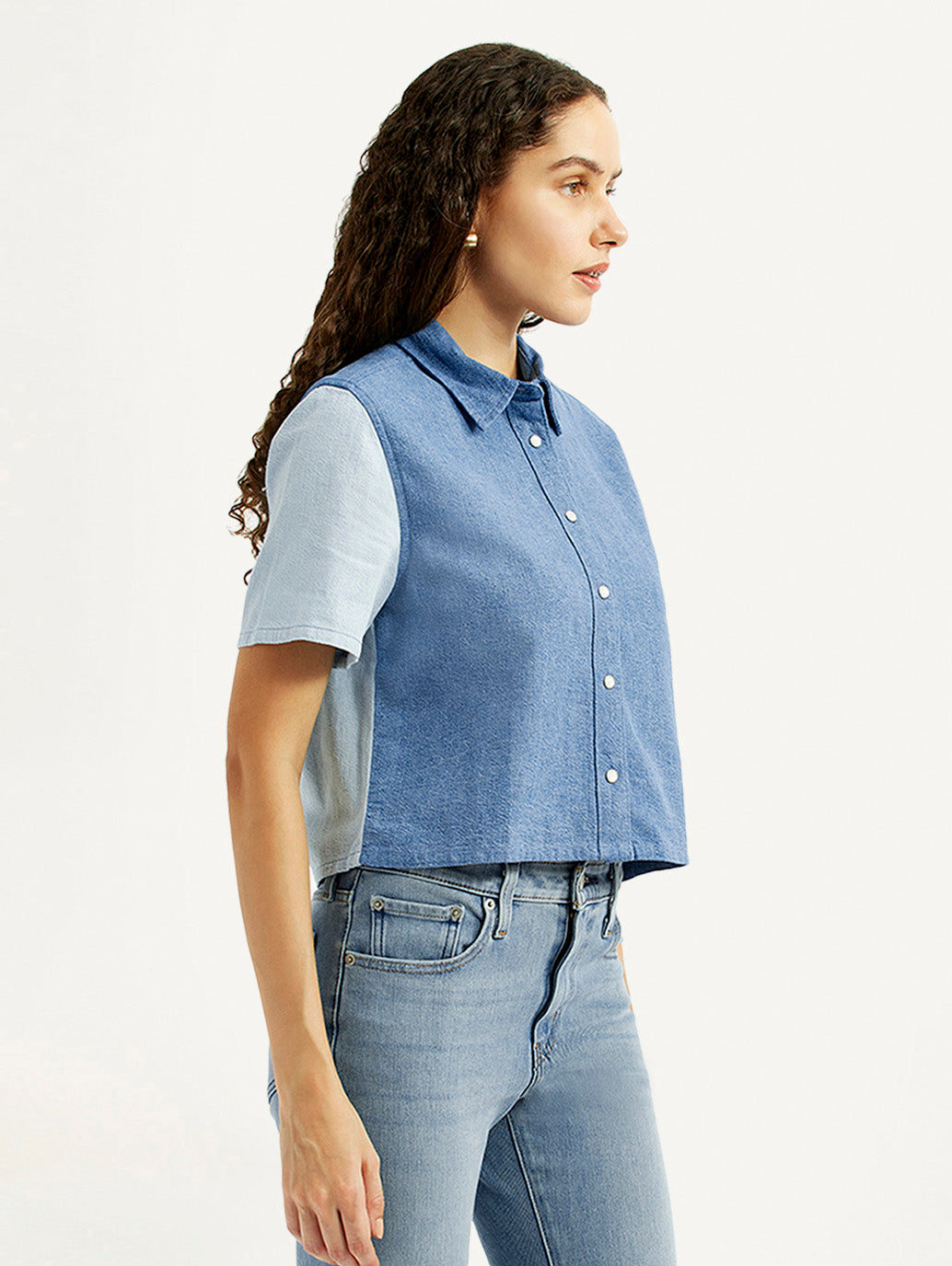 Women's Colorblock Blue Regular Fit Shirt - Side View