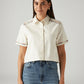 Women's Embroidered Off White Spread Collar Shirt - Front View