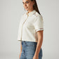 Women's Embroidered Off White Spread Collar Shirt - Side View