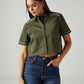 Women's Embroidered Olive Green Spread Collar Shirt - Styleshot View