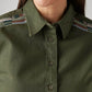 Women's Embroidered Olive Green Spread Collar Shirt - Detail View