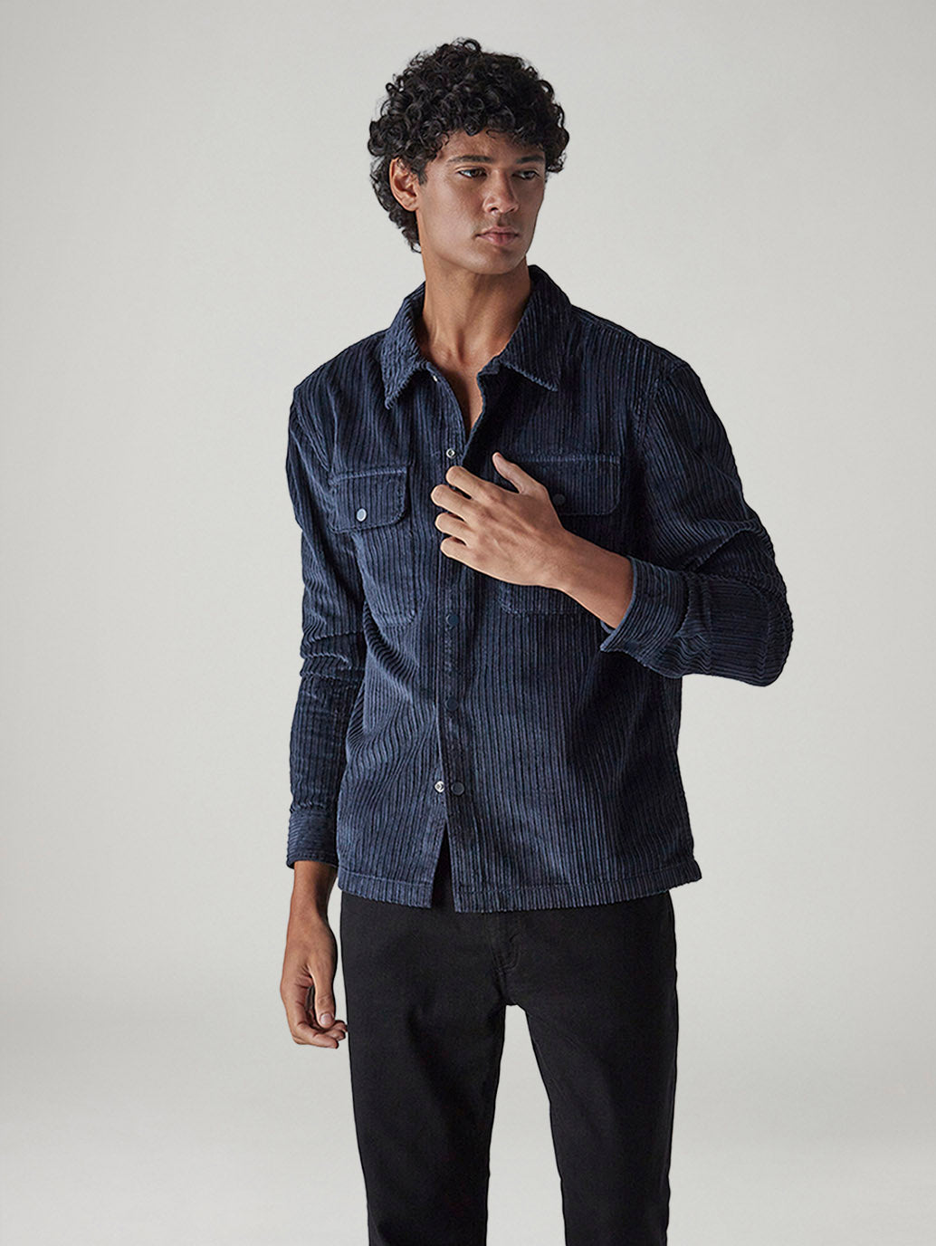 Men's Navy Textured Relaxed Fit Corduroy Shirt