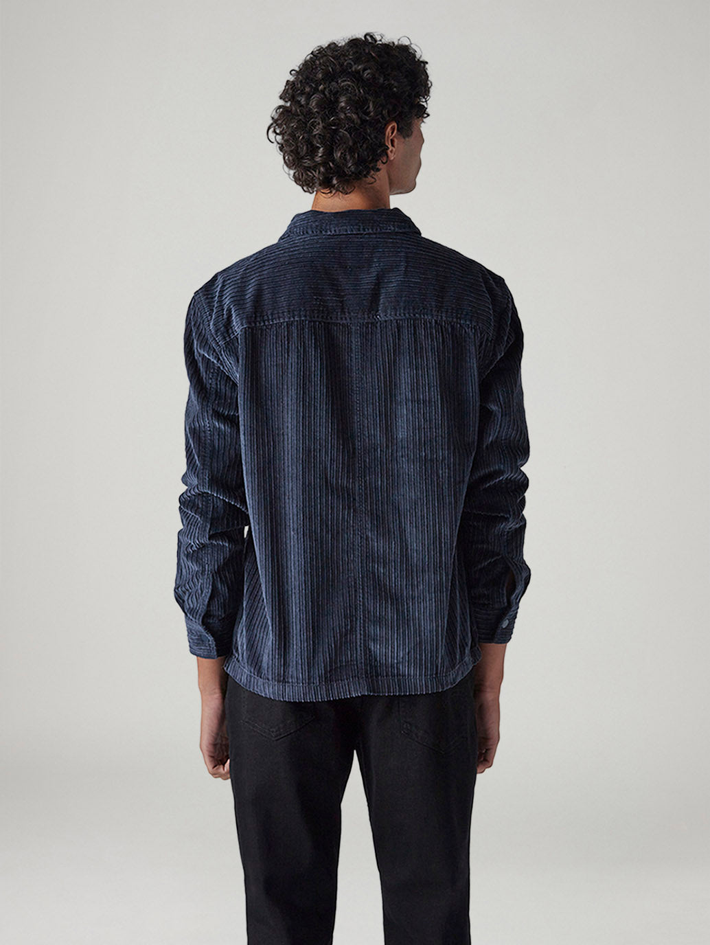 Men's Navy Textured Relaxed Fit Corduroy Shirt - Back View