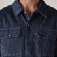 Men's Navy Textured Relaxed Fit Corduroy Shirt - Detail View